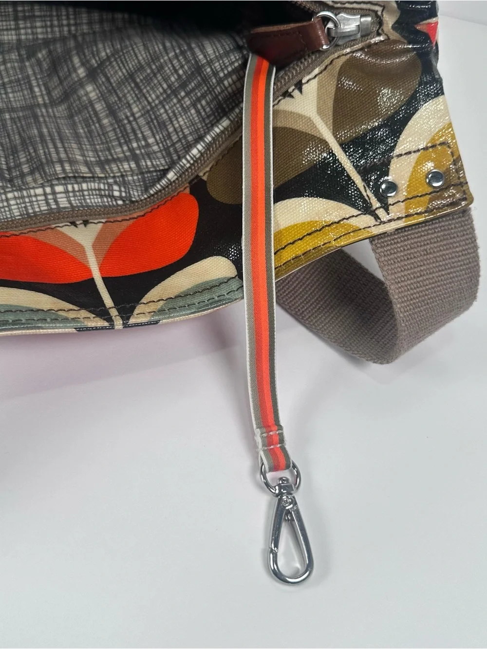 Orla Kiely Stem Print Coated Canvas Purse Retro Mod Floral Shoulder Tote Bag - Picture 10 of 16